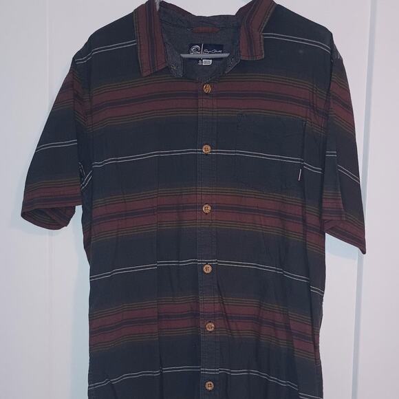 Y2K - O'neill Striped Surf Button-Up Shirt - Mens XL - Burgundy and Navy Boho - Picture 1 of 3